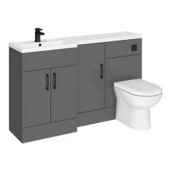 Apollo2 1500 Gloss Grey Combination Furniture Pack (excl. Pan + Cistern) w. Matt Black Handles -Cloakroom Suites Shop AP1500GMB d3 460