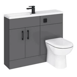 Apollo2 1100 Gloss Grey Slimline Combination Furniture Pack (excl. Pan + Cistern) w. Matt Black Handles -Cloakroom Suites Shop APS1100GMB d3 460