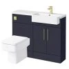 Arezzo 1100 Matt Blue Semi-Recessed Square Combination Vanity Unit (Brushed Brass Flush & Handles) -Cloakroom Suites Shop AZ11BBRSH p