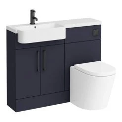 Arezzo 1100 Matt Blue Semi-Recessed Round Combination Vanity Unit (Matt Black Flush & Handles) -Cloakroom Suites Shop AZ11BMB n d6 460