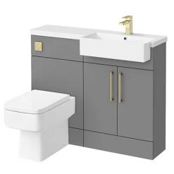 Arezzo 1100 Matt Grey Semi-Recessed Square Combination Vanity Unit (Brushed Brass Flush & Handles)