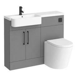 Arezzo 1100 Matt Grey Semi-Recessed Round Combination Vanity Unit (Matt Black Flush & Handles) -Cloakroom Suites Shop AZ11GMB N D6 460