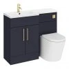 Arezzo 1100 Matt Blue Combination Furniture Pack (Brushed Brass Flush & Handles) -Cloakroom Suites Shop AZ11LBB p