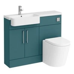 Arezzo 1100 Matt Green Semi-Recessed Round Combination Vanity Unit (Chrome Flush & Handles) -Cloakroom Suites Shop AZ11TGCH n d6 460