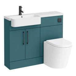 Arezzo 1100 Matt Green Semi-Recessed Round Combination Vanity Unit (Matt Black Flush & Handles) -Cloakroom Suites Shop AZ11TGMB n d6 460