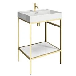 Arezzo 600 Brushed Brass Framed Washstand with Back To Wall Toilet 9 Arezzo 600 Brushed Brass Framed Washstand with Back To Wall Toilet -Cloakroom Suites Shop AZ6BBFBBTW d1 460