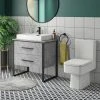 Arezzo 800 Concrete-Effect Matt Black Framed Vanity Unit + Square Toilet -Cloakroom Suites Shop AZ8CB2D WC p