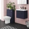 Arezzo Blue Wall Hung Sink Vanity Unit + Toilet Package with Matt Black Handle