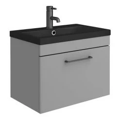Arezzo 600 Matt Grey Wall Hung Vanity Unit with Matt Black Basin + Square Toilet 8 Arezzo 600 Matt Grey Wall Hung Vanity Unit with Matt Black Basin + Square Toilet -Cloakroom Suites Shop AZG6SQBK d1 460