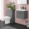 Arezzo Grey Wall Hung Sink Vanity Unit + Toilet Package with Matt Black Handle -Cloakroom Suites Shop AZGBKWHP1 n p