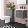 Arezzo Grey Wall Hung Sink Vanity Unit + Toilet Package with Brass Handle -Cloakroom Suites Shop AZGBRWHP1 p
