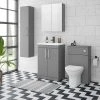 Arezzo Grey Floor Standing Vanity Unit, Tall Cabinet + Toilet Pack with Chrome Handles -Cloakroom Suites Shop AZGCHFSP1 np
