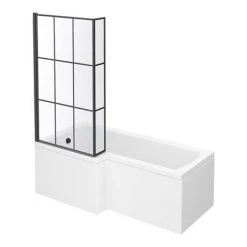 Arezzo L-Shaped Shower Bath Suite - 1700mm with Grey Vanity Unit + Square Toilet -Cloakroom Suites Shop AZLBSG d2 460