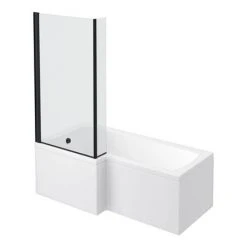 Arezzo L-Shaped Shower Bath Suite - 1700mm with Grey Vanity Unit + Wall Hung Toilet -Cloakroom Suites Shop AZLSMBWH d2 460