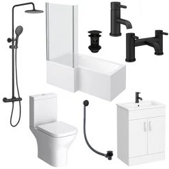 Arezzo Matt Black Complete Modern Bathroom Package (incl. L-Shaped Bath)