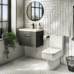 Brooklyn Bathroom Suite - Black with Chrome Handle - 500mm Wall Hung Vanity & Toilet