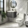Brooklyn Bathroom Suite - Gloss Grey with Chrome Handle - 500mm Wall Hung Vanity & Toilet -Cloakroom Suites Shop B5WHGGCC p