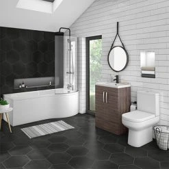 Brooklyn Grey Avola Bathroom Suite + B-Shaped Bath