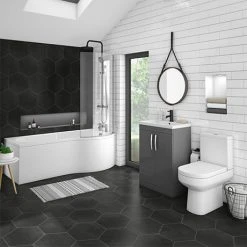 Brooklyn Gloss Grey Bathroom Suite + B-Shaped Bath