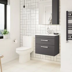 Brooklyn Gloss Grey Cloakroom Suite (Wall Hung Vanity + Close Coupled Toilet)