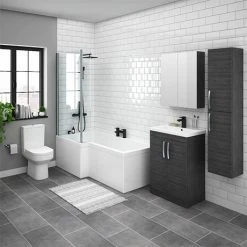 Brooklyn Black L Shaped Bath Suite (with Vanity + Tall Cabinet)