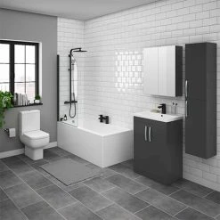 Brooklyn Gloss Grey Bathroom Suite with Tall Cabinet
