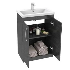 Brooklyn Black Modern Sink Vanity Unit + Toilet Package -Cloakroom Suites Shop BWCBLK D5N 460