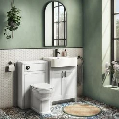 Chatsworth Traditional White Semi-Recessed Vanity Unit w. Matt Black Handles + Toilet Package