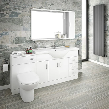 Cove 1700mm Vanity Unit Suite + Tap (High Gloss White - Depth 330mm) 3 Cove 1700mm Vanity Unit Suite + Tap (High Gloss White - Depth 330mm)