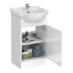 Cove 950mm Cloakroom Vanity Unit Suite + Basin Mixer (Gloss White - Depth 300mm) -Cloakroom Suites Shop CV450WCDTY305 detail3 460