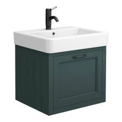 Chatsworth Wall Hung Green Vanity with Matt Black Handle & Low Level Toilet -Cloakroom Suites Shop CWH560GRNMBLL d1 460