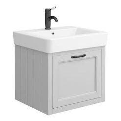 Chatsworth Wall Hung Grey Vanity with Matt Black Handle & Low Level Toilet -Cloakroom Suites Shop CWH560GRYMBLL d1 460
