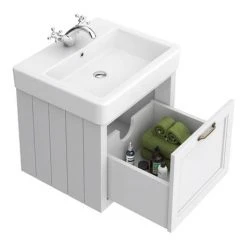 Chatsworth Wall Hung White Vanity with Brass Handle & Low Level Toilet -Cloakroom Suites Shop CWH560WHTBLL d2 460