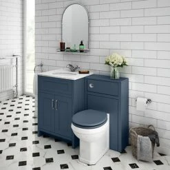 Chatsworth White Marble Traditional Blue Vanity Unit + Toilet Package