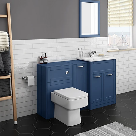 Keswick Blue Sink Vanity Unit, Storage Unit + Toilet Package 3 Keswick Blue Sink Vanity Unit, Storage Unit + Toilet Package