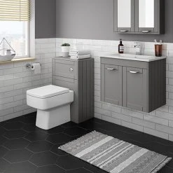 Keswick Grey Wall Hung 2-Door Vanity Unit + Toilet Package