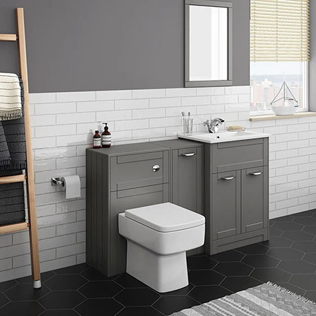 Keswick Grey Sink Vanity Unit, Storage Unit + Toilet Package 3 Keswick Grey Sink Vanity Unit, Storage Unit + Toilet Package