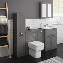Keswick Grey Sink Vanity Unit, Storage Unit, Tall Boy + Toilet Package
