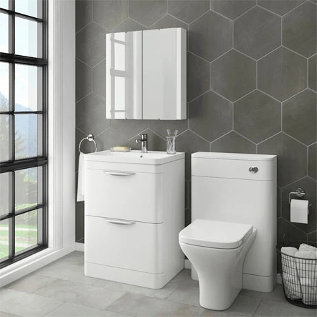 Monza Modern White Sink Vanity Unit + Toilet Package 3 Monza Modern White Sink Vanity Unit + Toilet Package