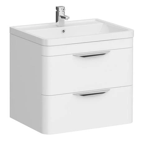 Monza Gloss White Wall Hung Sink Vanity Unit + Square Toilet Package 4 Monza Gloss White Wall Hung Sink Vanity Unit + Square Toilet Package - Image 2