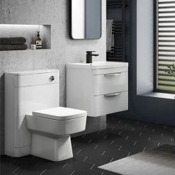 Monza Gloss White Wall Hung Sink Vanity Unit + Square Toilet Package