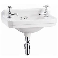 Burlington Cloakroom Slimline Toilet + Edwardian Wall Mounted 2TH Basin -Cloakroom Suites Shop P5 C3 B8 d2 375