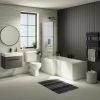 Valencia Bathroom Suite (Toilet, Grey Vanity with Black Handle, L-Shaped Bath + Screen) -Cloakroom Suites Shop VBSGGBL6 p