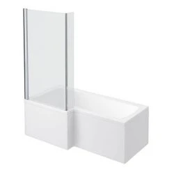 Valencia Bathroom Suite (Toilet, White Vanity with Black Handle, L-Shaped Bath + Screen) -Cloakroom Suites Shop VBSGWBL6 d5 460