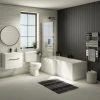 Valencia Bathroom Suite (Toilet, White Vanity with Black Handle, L-Shaped Bath + Screen) -Cloakroom Suites Shop VBSGWBL6 p